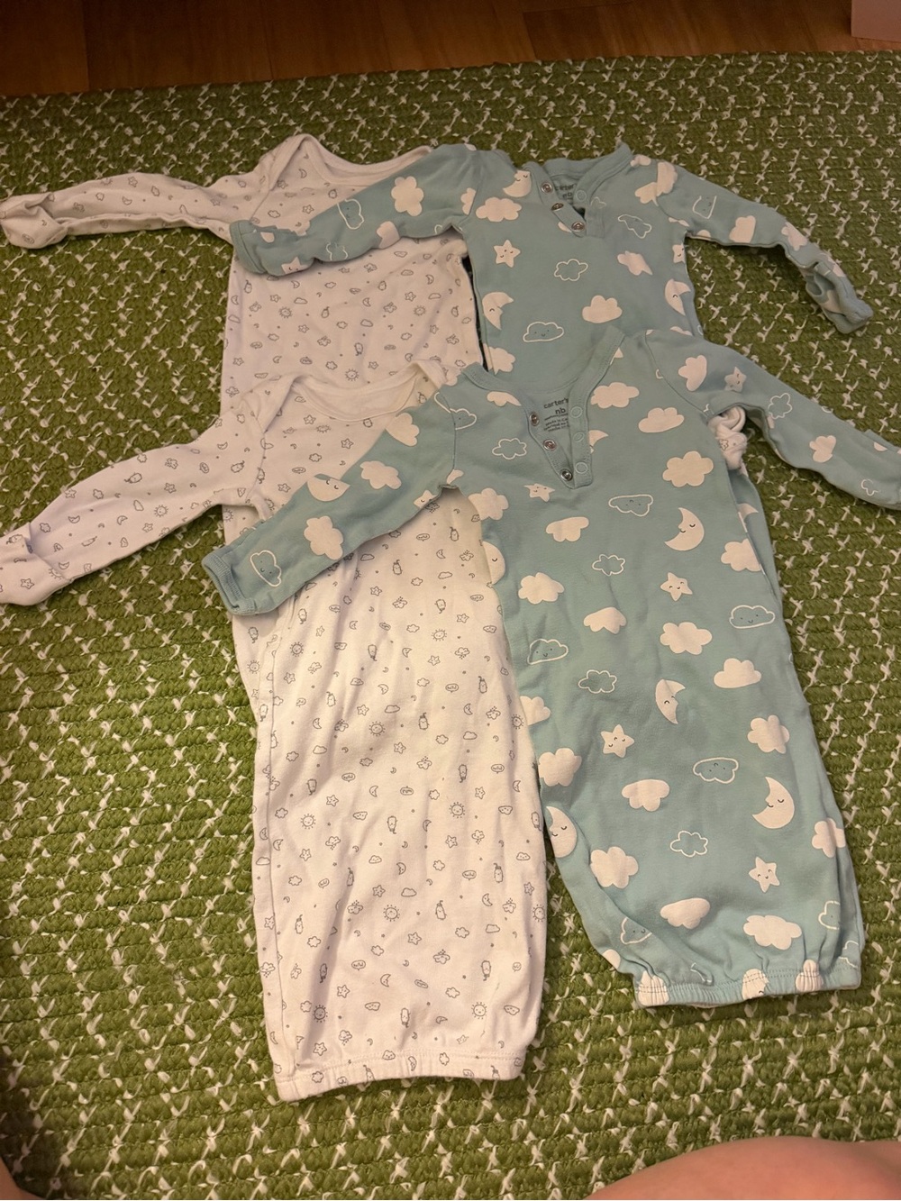 Kids Cloud Print Blue and White Sleep Gowns - Soft Long-Sleeve Pajamas